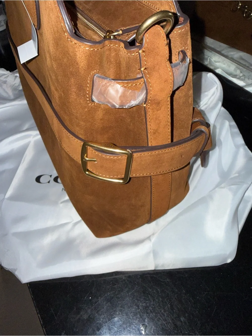 NWT Coach Suede Satchel in Chestnut with Silk-Scarf Wrapped Handles